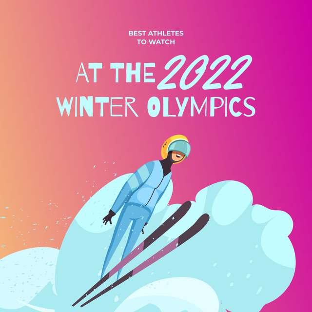 Olympic Games Announcement with Skier Instagram Tasarım Şablonu