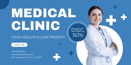 Platilla de diseño Healthcare Clinic Services with Offer of Discount Twitter