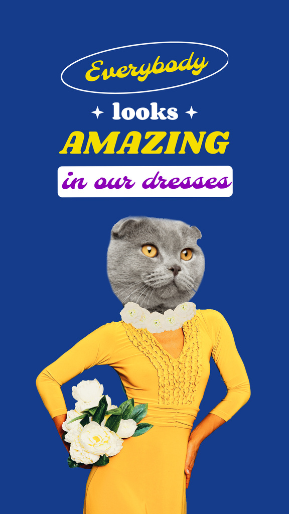 Funny Cat in Female Dress Instagram Story Design Template