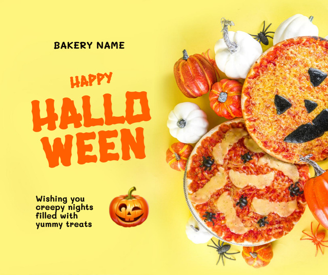 Halloween's Greeting with Festive Dishes Facebook Modelo de Design