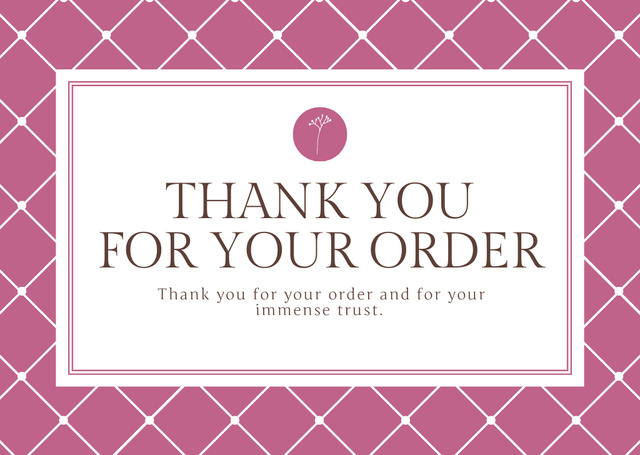 Message Thank You For Your Order with Frame on Pink Card Design Template