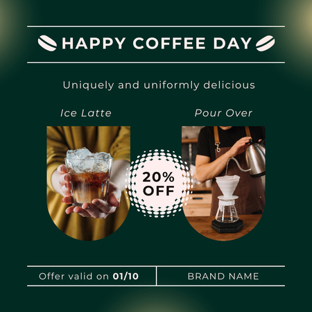 International Coffee Day Discount Announcement with People with Cups Instagram Design Template