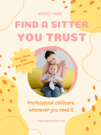 Babysitting Services Offer with Nanny and Cute Baby Poster US Design Template