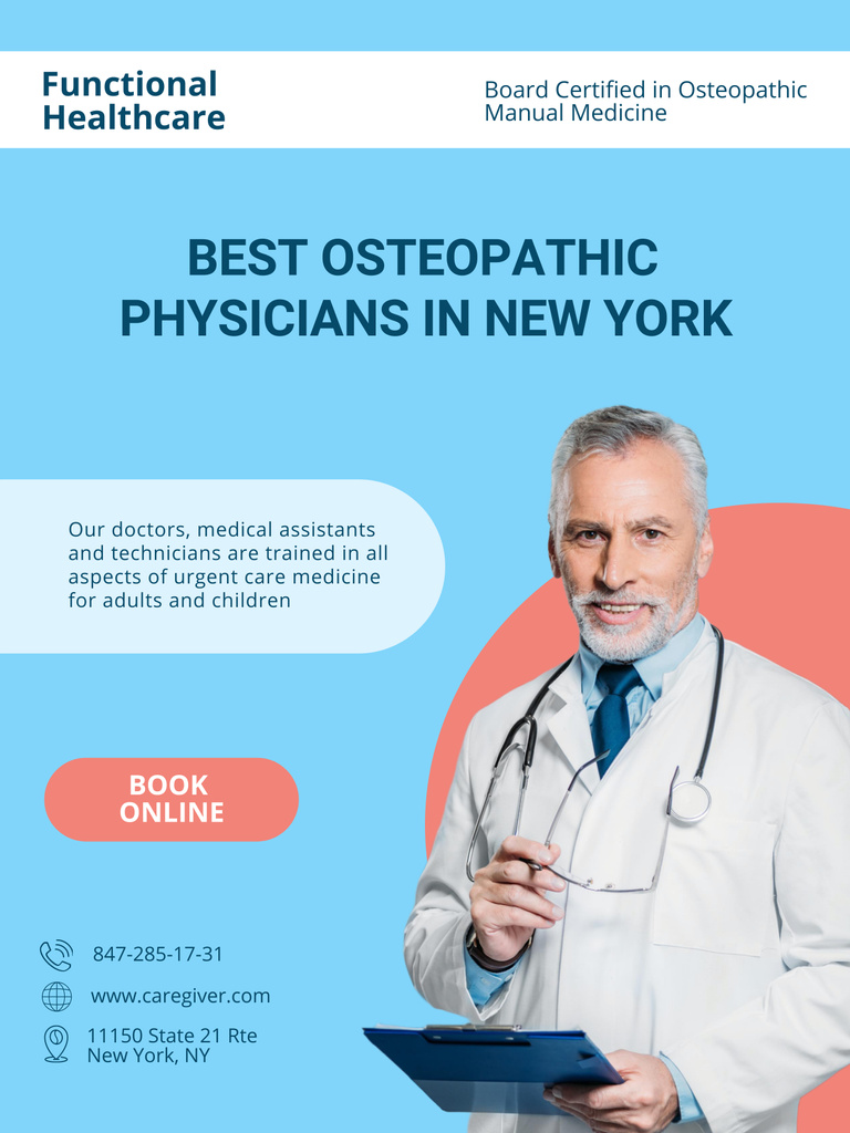 Osteopathic Physician Services Offer with Doctor Poster 36x48inデザインテンプレート