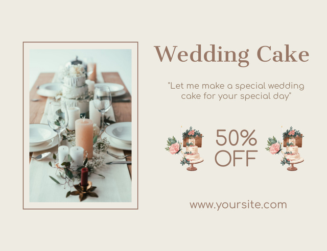 Template di design Discount on Fabulous Wedding Cakes Thank You Card 5.5x4in Horizontal