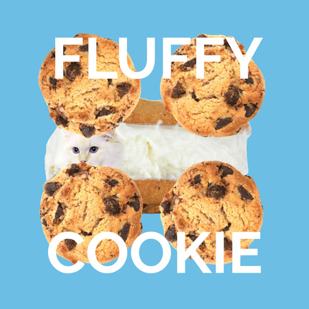 Cute Fluffy Cat in Cookie Animated Post Design Template