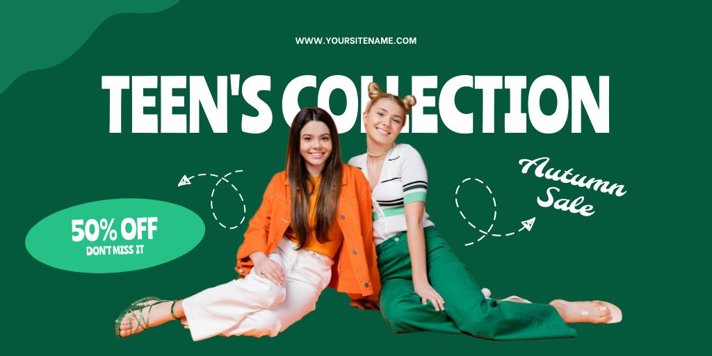Ontwerpsjabloon van Twitter van Stylish Teen's Autumn Fashion Collection At Discounted Rates
