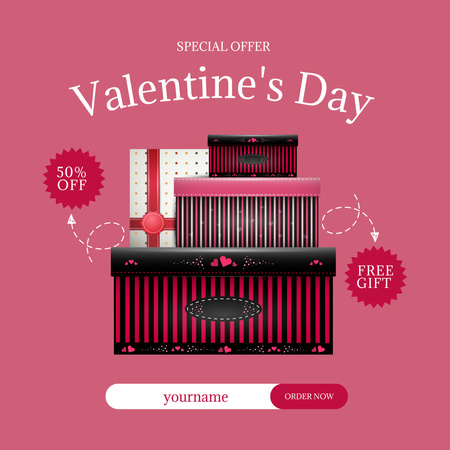 Предлагайте скидки на подарки ко Дню святого Валентина в розовом цвете Instagram AD – шаблон для дизайна
