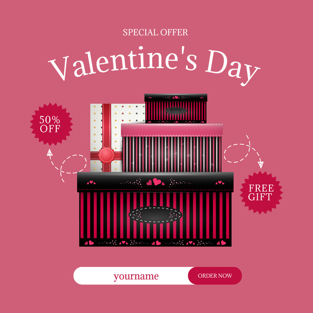 Offer Discounts on Valentine's Day Gifts in Pink Instagram AD Tasarım Şablonu
