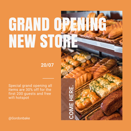 Designvorlage New Bakery Store Grand Opening Ad  für Instagram