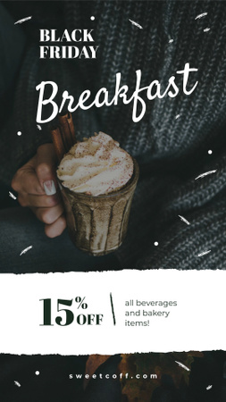 Black Friday Sale Of Breakfast With Creamy Drink Instagram Story Design Template