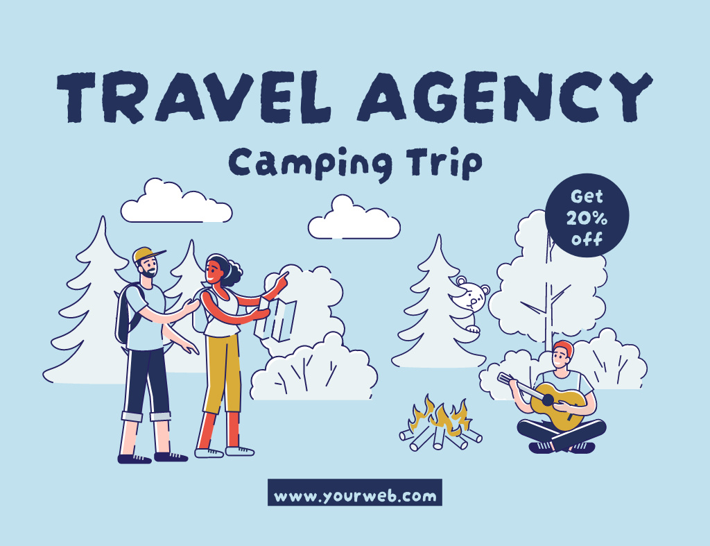 Camping Trip and Active Leisure Ad on Blue Thank You Card 5.5x4in Horizontalデザインテンプレート