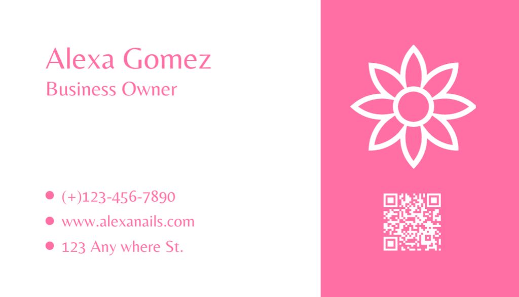 Ontwerpsjabloon van Business Card US van Nail Studio Offer with Flower on Pink