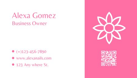 Körömstúdió ajánlat virággal rózsaszínen Business Card US tervezősablon