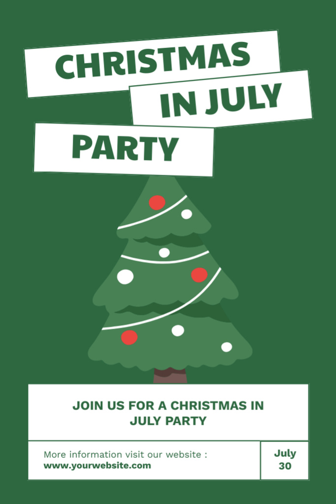 Joyful Christmas In July Party With Decorated Tree Postcard 4x6in Vertical Design Template