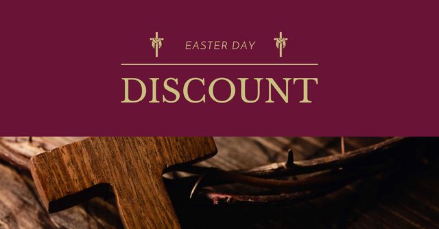 Easter Day Discount with Wooden Cross Facebook AD Design Template