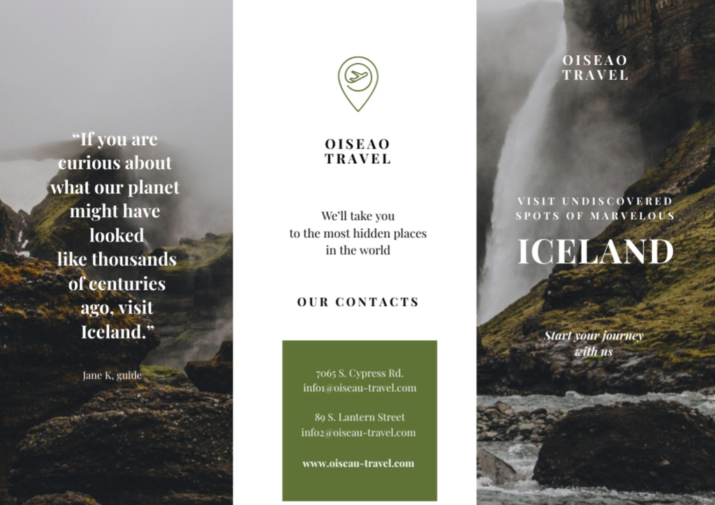 Exploring Iceland's Tours Featuring Mountains And Waterfalls Brochure Modelo de Design
