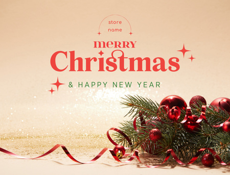 Plantilla de diseño de Saludo de Navidad y año nuevo con ramita decorada Postcard 4.2x5.5in 