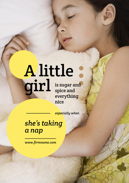 Cute Little Girl Sleeping with Teddy Bear Poster tervezősablon
