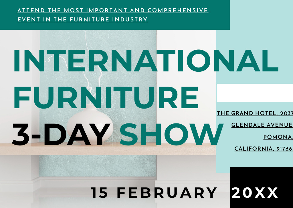 Furniture Show Announcement with Vase for Home Decor Postcard – шаблон для дизайну