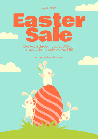 Easter Sale Offer with Easter Bunnies and Eggs Poster Design Template