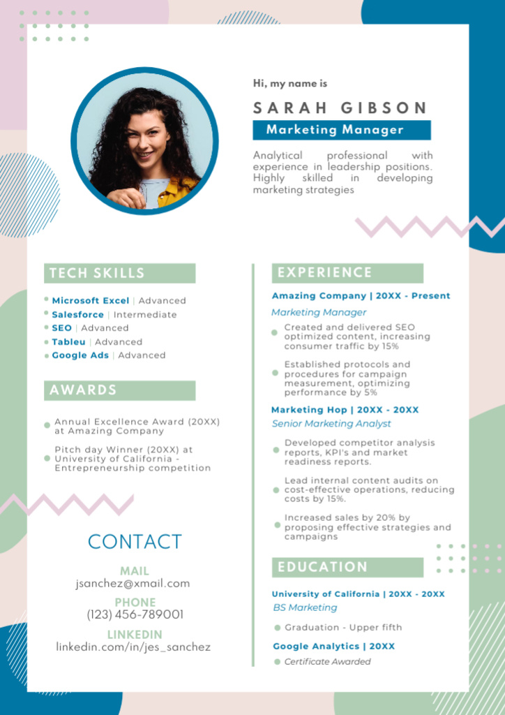 Template di design Marketing Manager Skills and Qualifications Resume