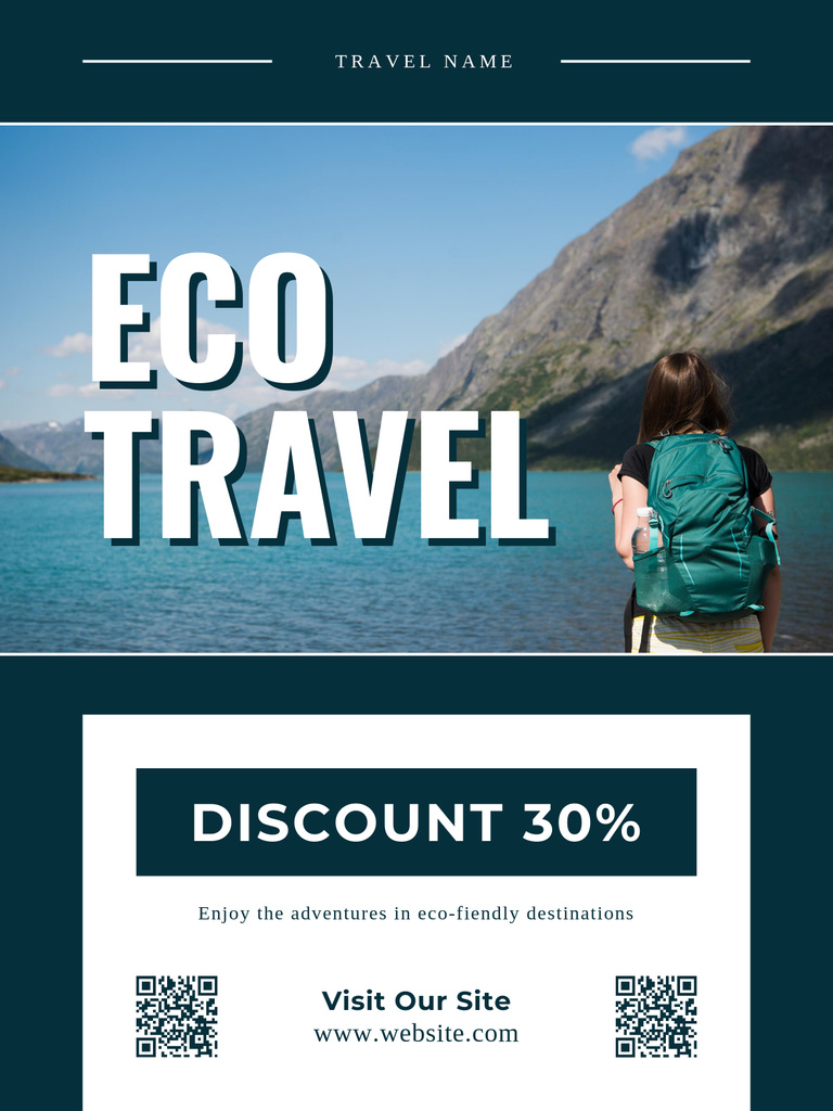 Eco Tours Sale with Woman Looking at Mountains Poster US Design Template