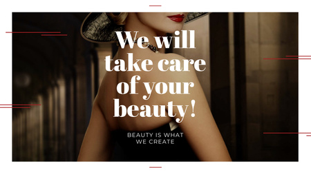 Beauty Services Ad with Fashionable Woman Title 1680x945px Design Template