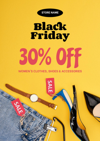 Female Clothes Sale on Black Friday Postcard 5x7in Vertical Design Template