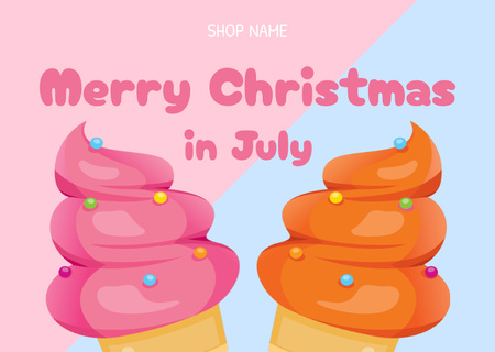 Merry Christmas in July Greeting with Ice Cream Card Design Template