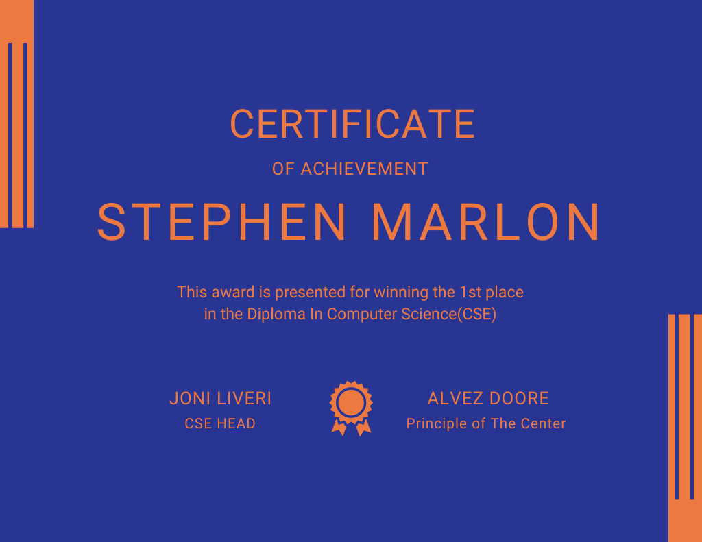 Ontwerpsjabloon van Certificate van Award for Achievement in Computer Science