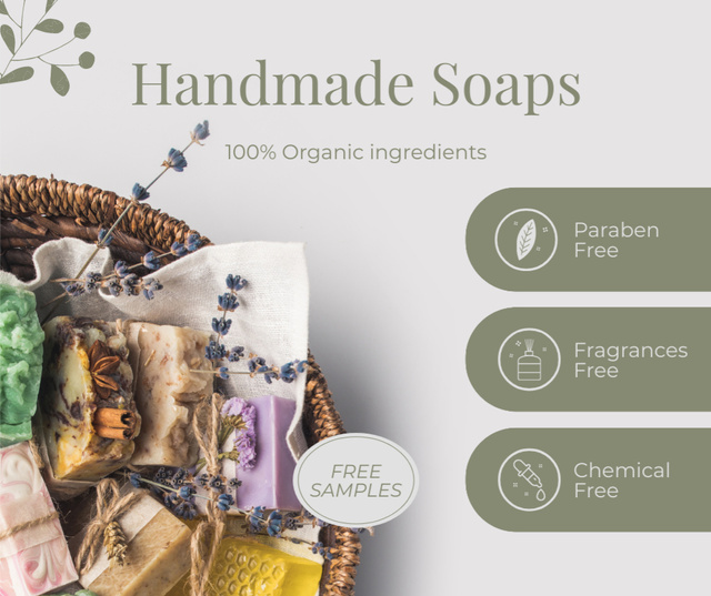 Ontwerpsjabloon van Facebook van Offer of Handmade Chemical-Free Soap