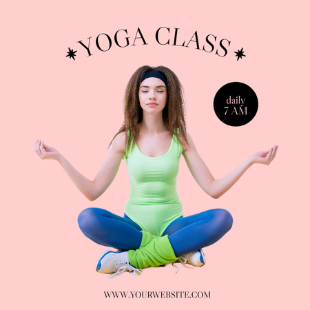 Meditasyon yapan kadının olduğu Yoga Sınıfı Pembe Reklamı Instagram Tasarım Şablonu