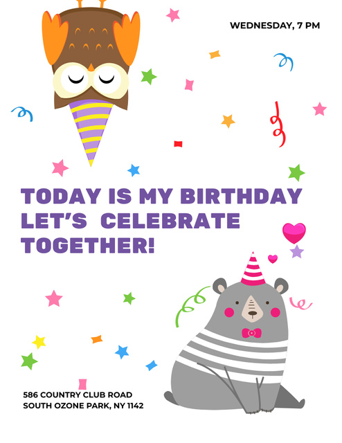 Birthday Invitation with Cute Illustration Flyer 8.5x11in Modelo de Design