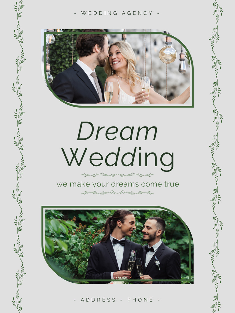 Wedding Agency Ad with Happy Couples Poster US Tasarım Şablonu