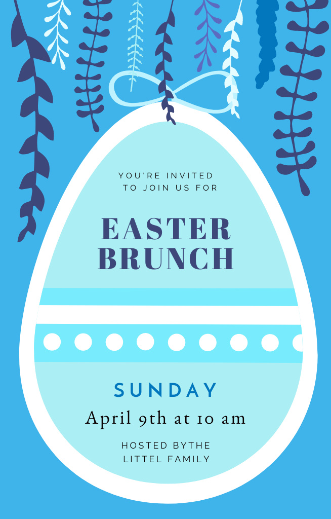 Easter Brunch Announcement with Twigs and Big Egg on Blue Invitation 4.6x7.2in tervezősablon