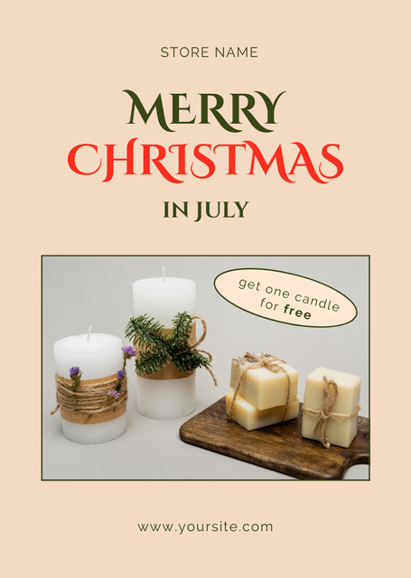 Home Decor Offer With Candles For Christmas In July Postcard A6 Vertical Design Template