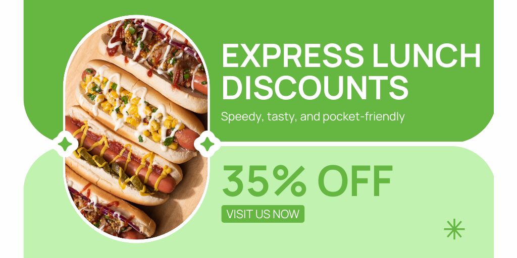 Template di design Tasty Hot Dogs for Express Lunch Discounts Twitter