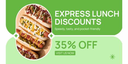 Tasty Hot Dogs for Express Lunch Discounts Twitter Design Template