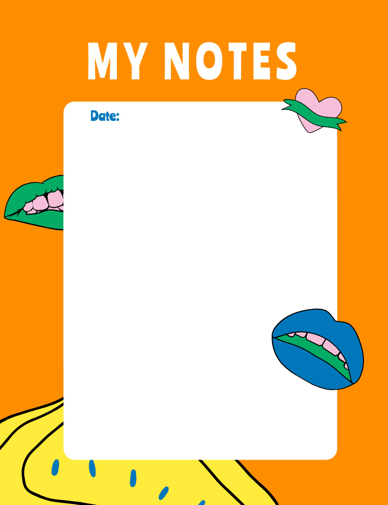 Personal Planning with Funny Lips Illustration Notepad 107x139mm Tasarım Şablonu