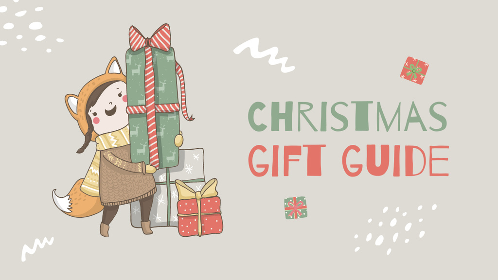 Ontwerpsjabloon van Youtube Thumbnail van Christmas Gift Guide With Girl Holding Lots Of Presents