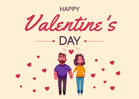 Valentine's Day with Young Couple and Hearts Card Design Template