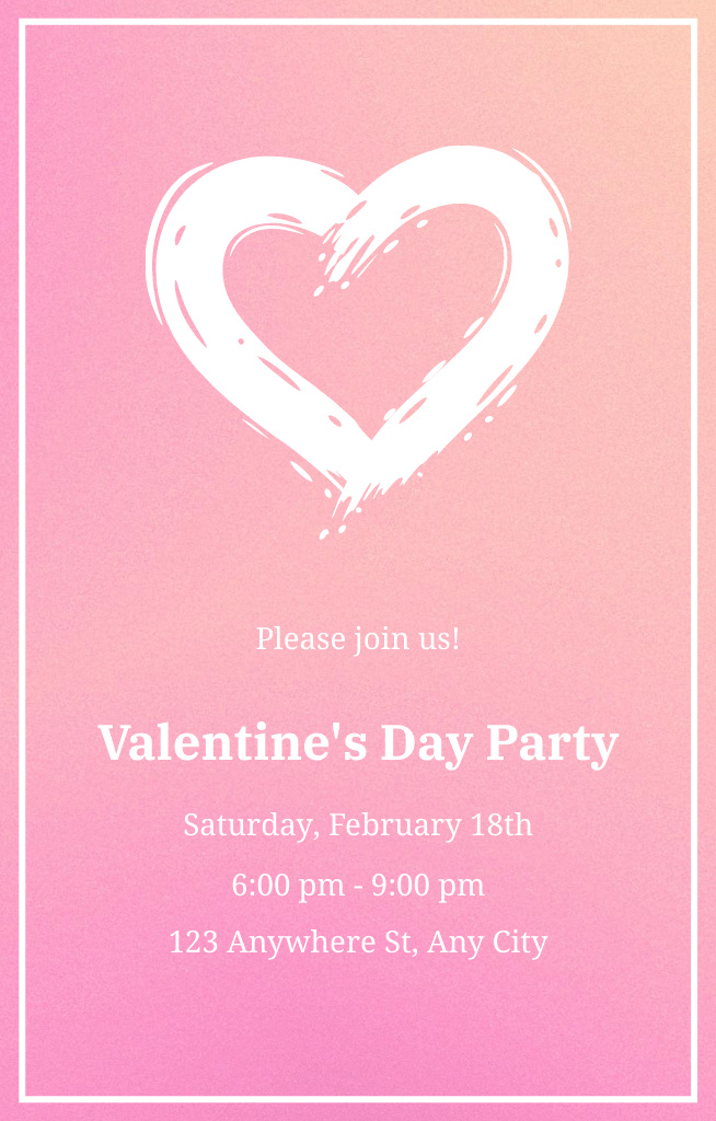 Valentine's Day Party Announcement on Pink Invitation 4.6x7.2in Design Template