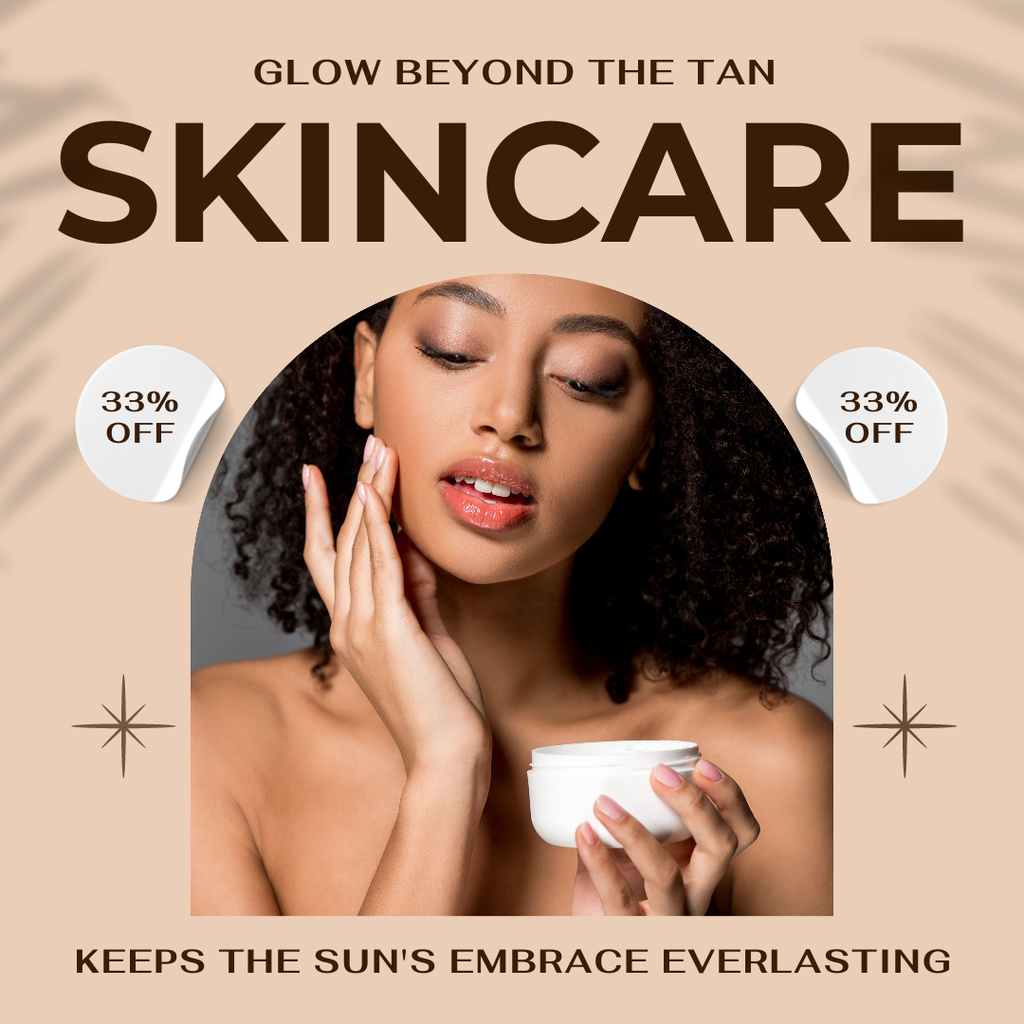 Discount Tanning Cream with Young Black Woman Instagram AD Design Template