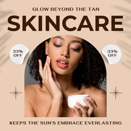 Platilla de diseño Discount Tanning Cream with Young Black Woman Instagram AD
