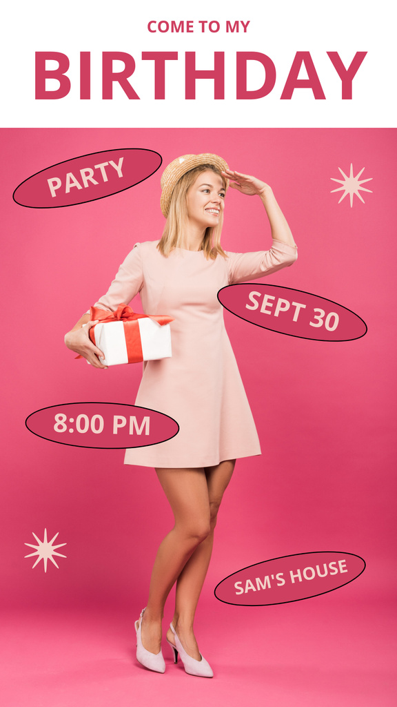 Designvorlage Personal Invitation to Birthday Party on Pink für Instagram Story