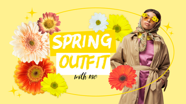 Spring Outfit Ideas with Stylish Young Woman Youtube Thumbnail Design Template