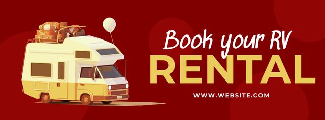 Travel Trailer Rent Ad in Red Facebook Video cover Design Template