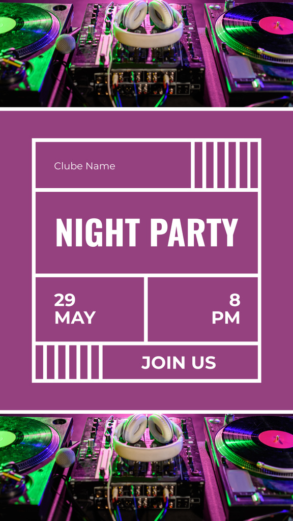 Night Music Party Announcement with DJ Console Instagram Story Šablona návrhu