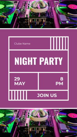 Night Music Party Announcement with DJ Console Instagram Story Design Template
